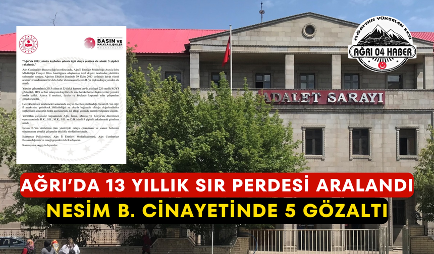 Ağrı’da 13 Yıllık Sır Perdesi Aralandı: Nesim B. Cinayetinde 5 Gözaltı