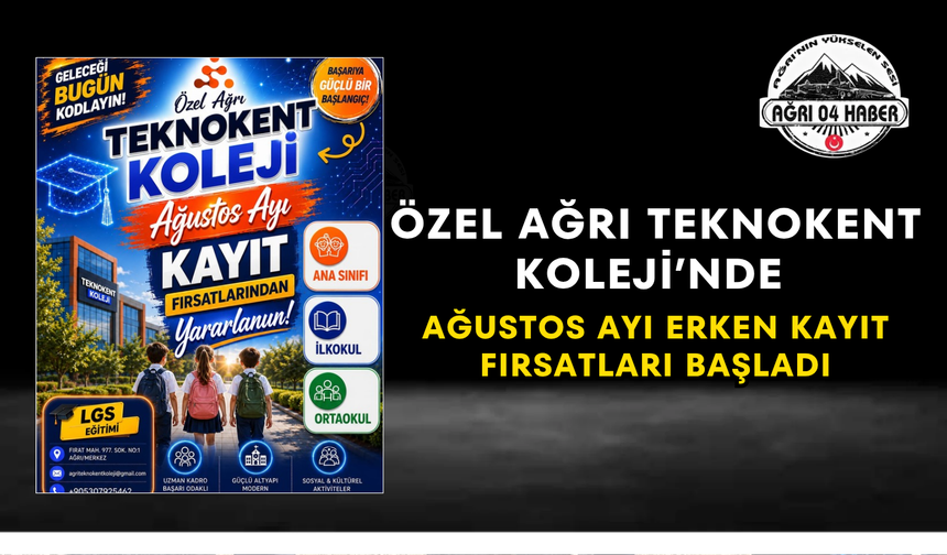 Özel Ağrı Teknokent Koleji’nde Ağustos Ayı Erken Kayıt Fırsatları Başladı